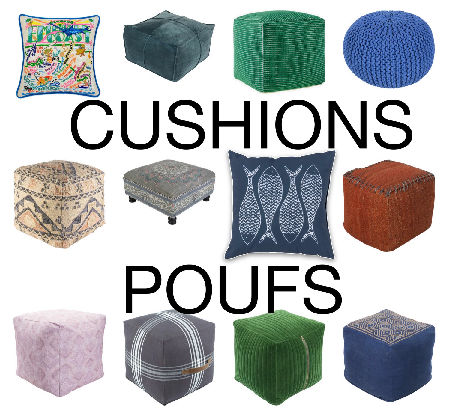 Cushions, Pillows, Poufs