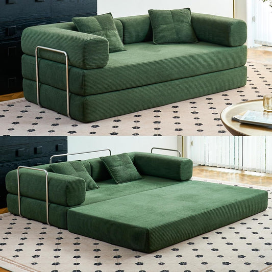 Convertible Floor Sofa Bed Comfy Corduroy Design Green-0