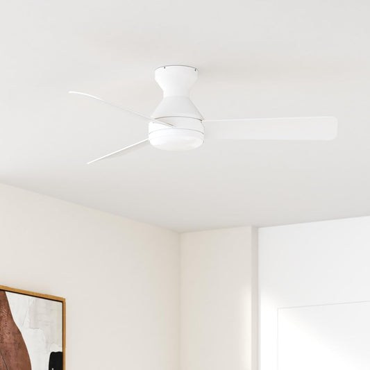 Ceiling Fans with Lights, 42 Inch Low Profile Ceiling Fan with Light and Remote Control, Flush Mount, Reversible, 3CCT, Dimmable, Noiseless, White Ceiling Fan for Bedroom, Indoor/Outdoor Use-0