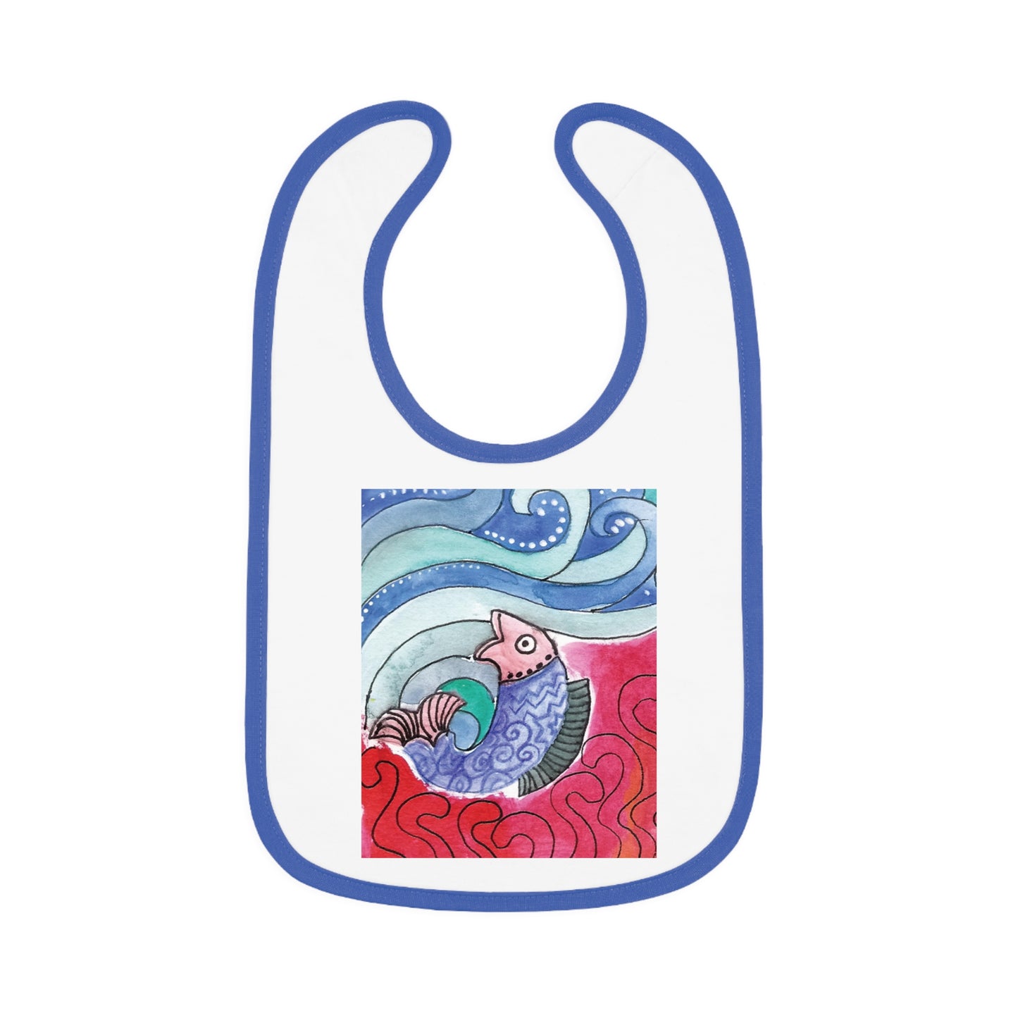 Whimsical Baby Bib with Contrast Trim, Colorful Fish Design, Ideal for Baby Showers, Toddler Mealtime, Cute Gift Idea by Japochine