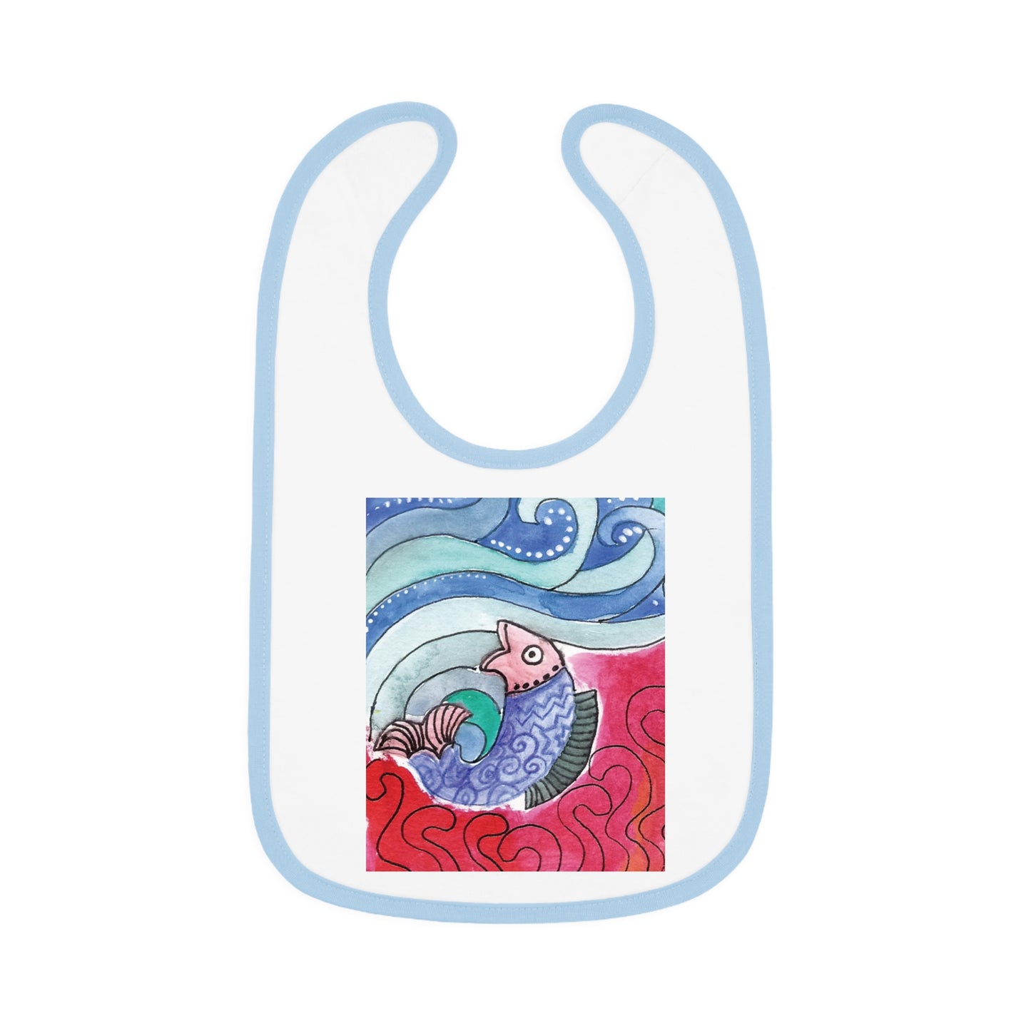 Whimsical Baby Bib with Contrast Trim, Colorful Fish Design, Ideal for Baby Showers, Toddler Mealtime, Cute Gift Idea by Japochine