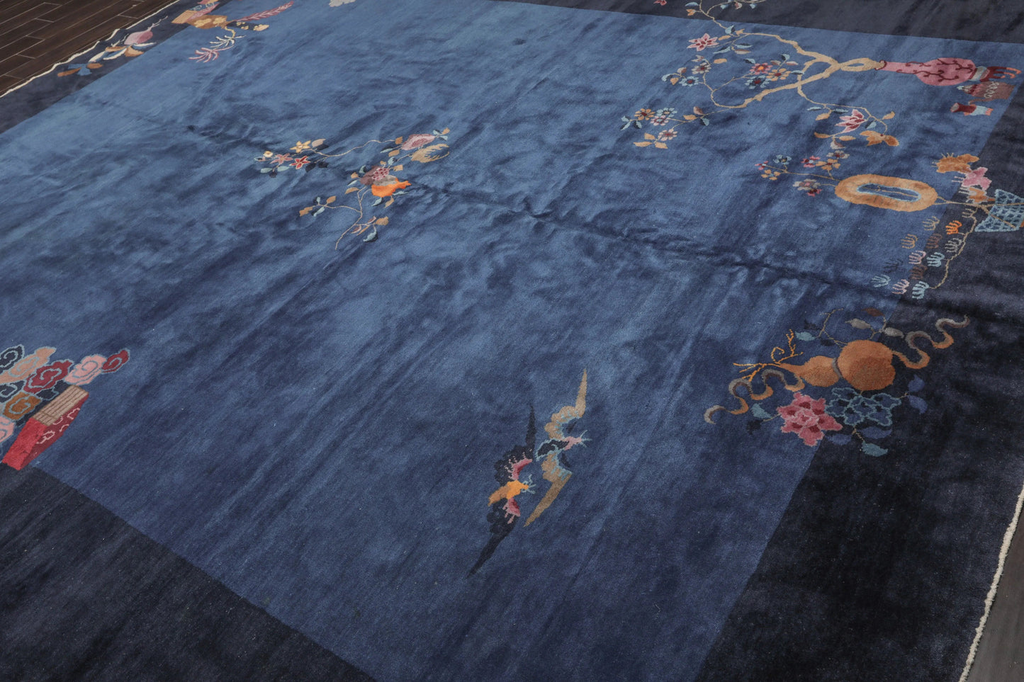 10x14 Royal Blue, Navy Hand Knotted Oriental 100% Wool Art Deco Peking Oriental Area Rug-3