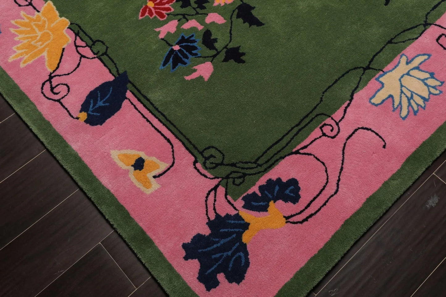 LoomBloom Multi Size Green Hand Tufted Pictorial Transitional Chinese Art Deco New Zealand Wool Oriental Area Rug-4