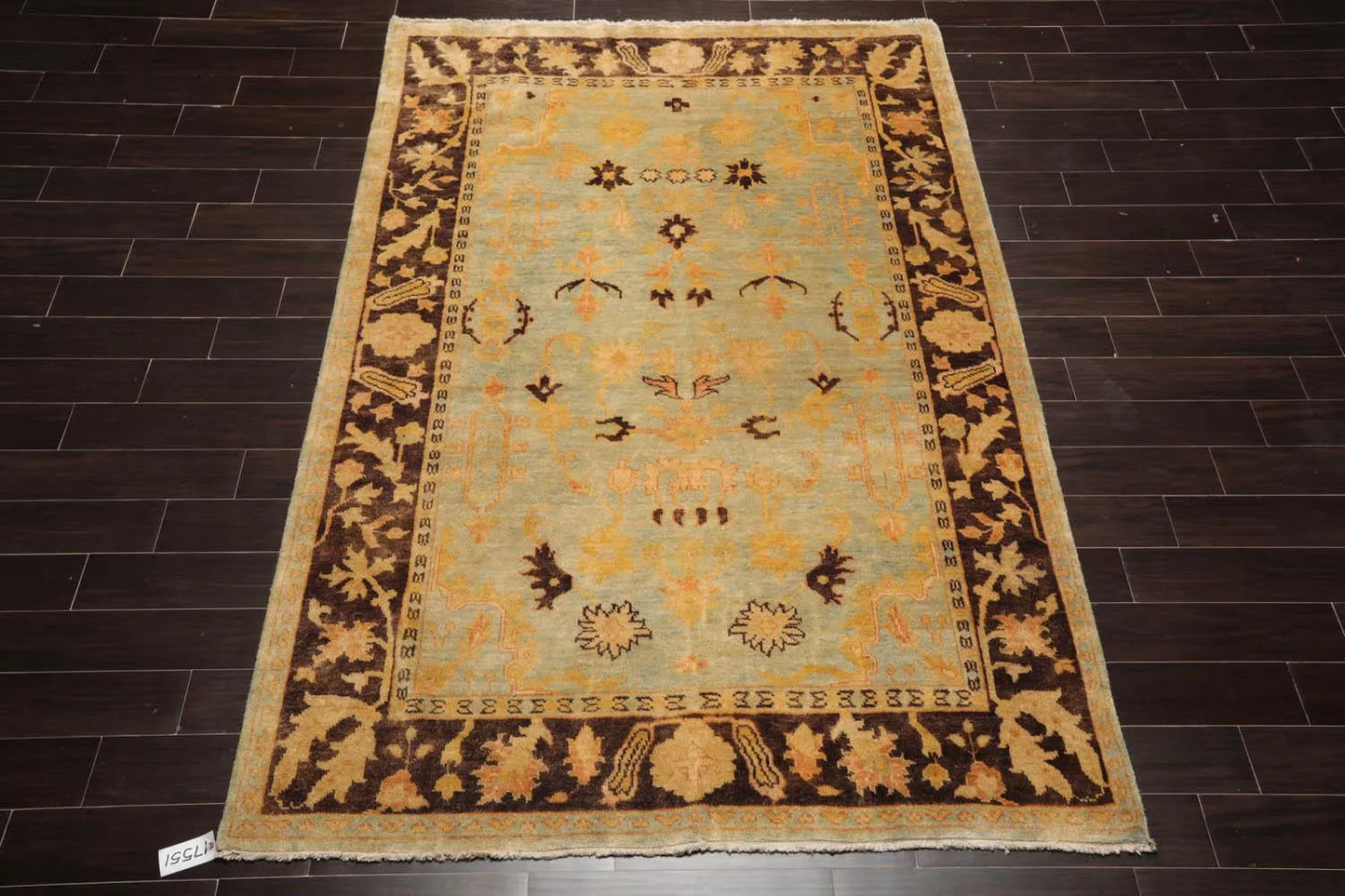 6'1''x9'1'' Hand Knotted Oushak 100% Wool Oushak Traditional Oriental Area Rug Pale Aqua, Chocolate Color-3