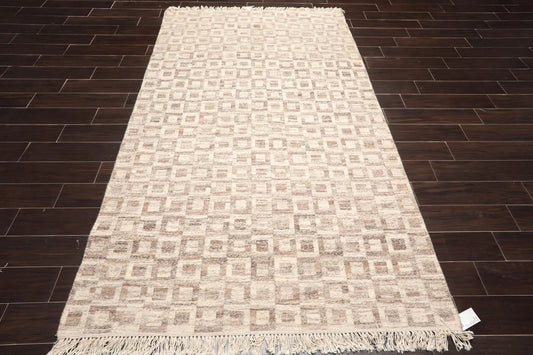 5'1'' x 8'6'' Hand Knotted Wool Modern Area Rug Beige, Brown-0
