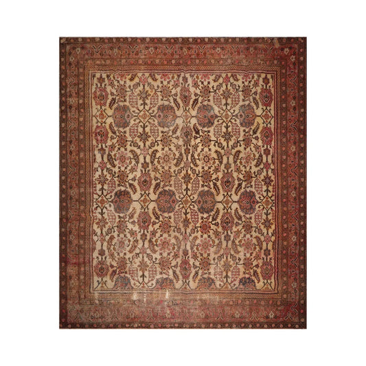 10x14 Beige, Rust Hand Knotted 100% Wool Mahal Traditional Oriental Area Rug-0
