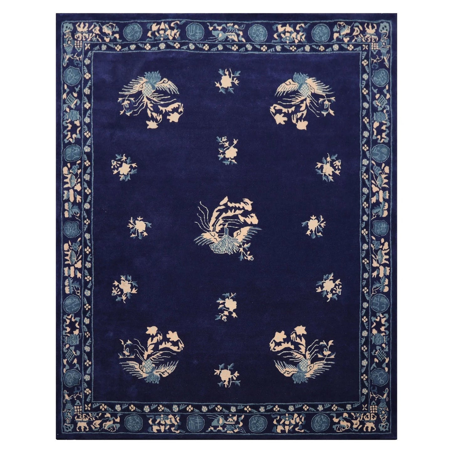 LoomBloom Multi Sizes Navy Hand Tufted Chinese Art Deco New Zealand Wool Oriental Area Rug-4