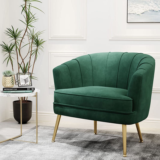 Green Velvet Accent Chair with Golden Legs-0