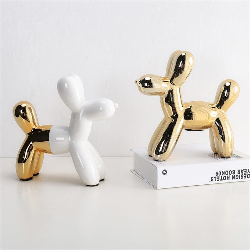 Balloon Dog Bank White and Gold-1