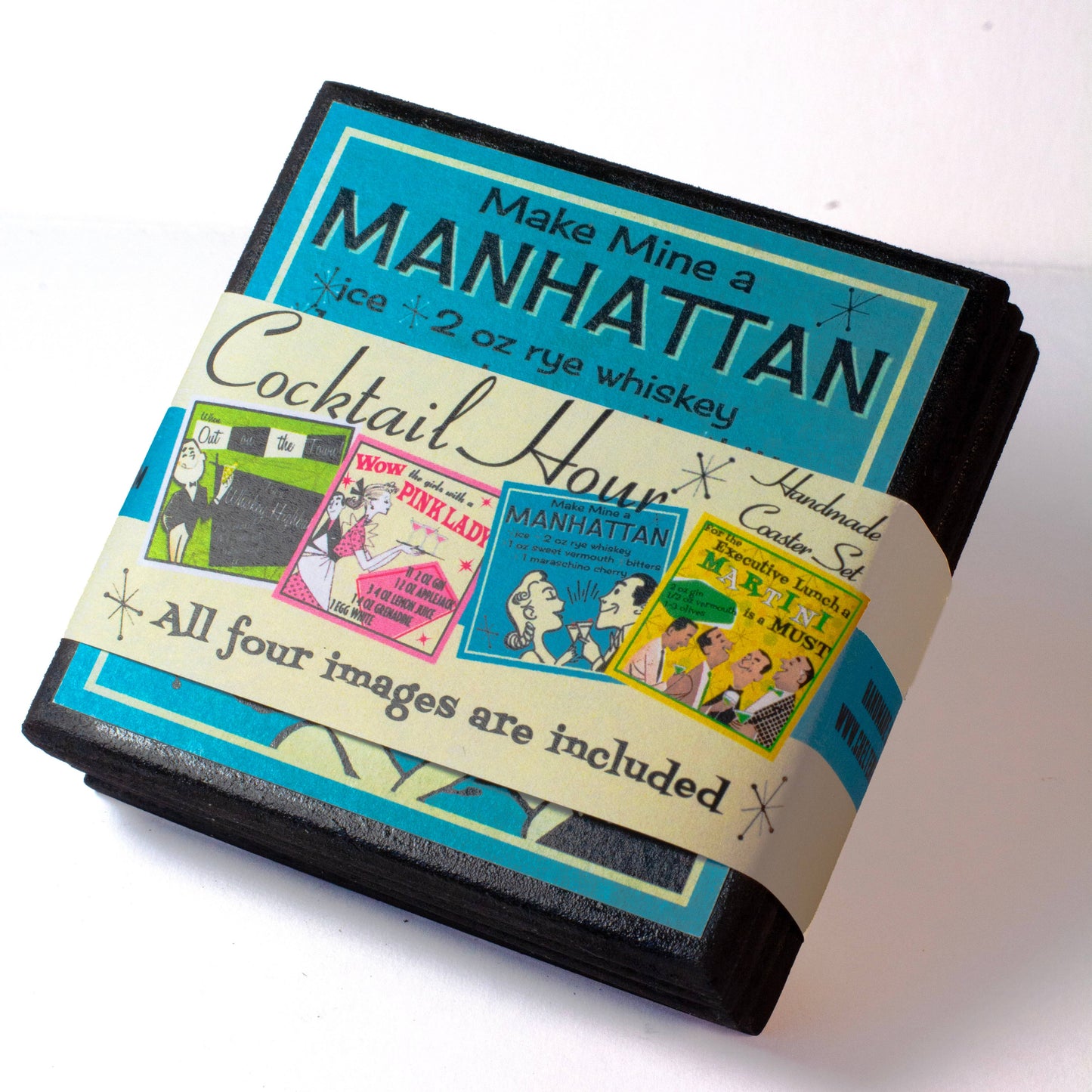 Retro Cocktail Recipe Drink Coaster Set-2