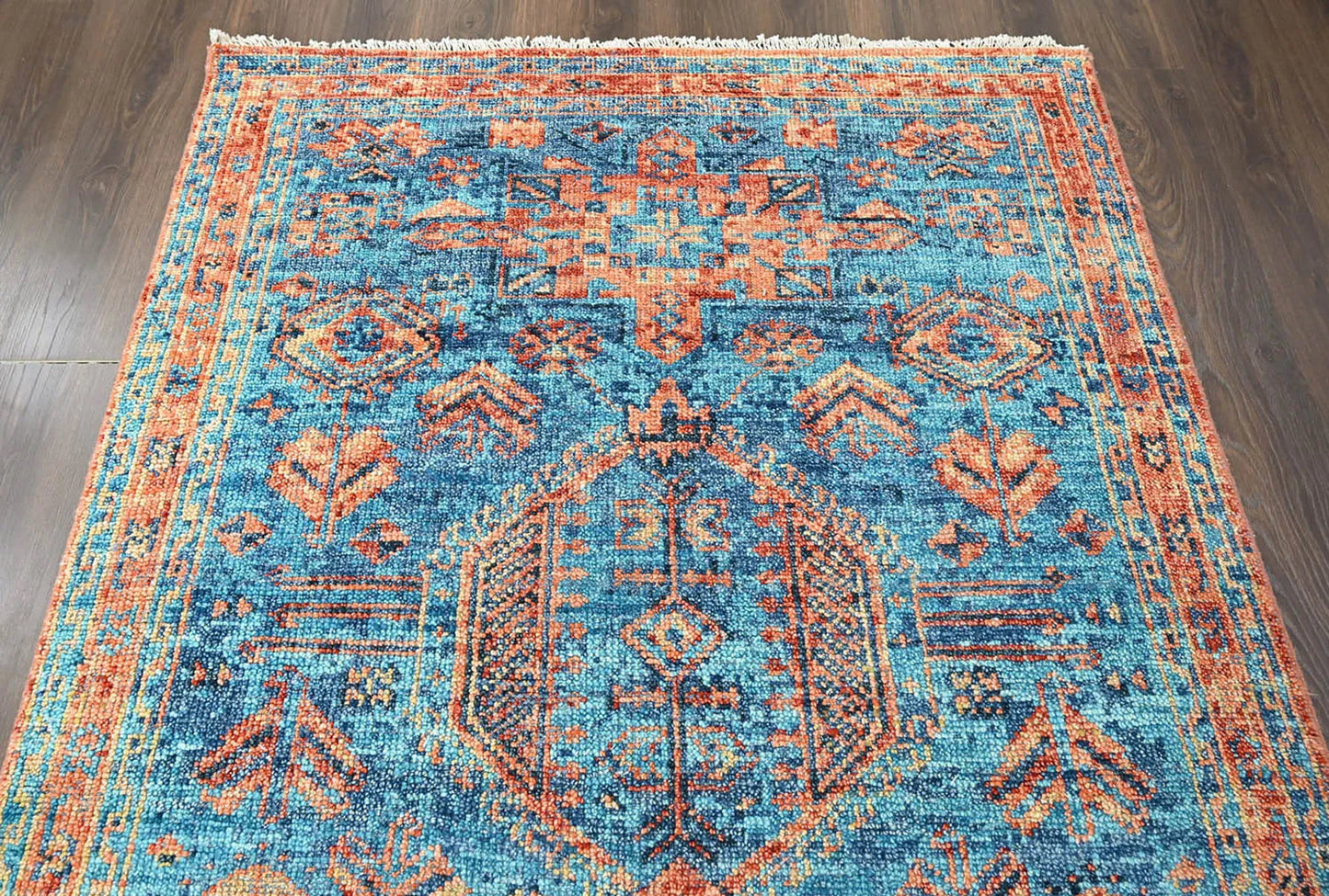Multi Size Turquoise, Burnt Orange Hand Knotted Arts & Crafts 100% Wool Turkish Oushak Traditional Oriental Area Rug-4