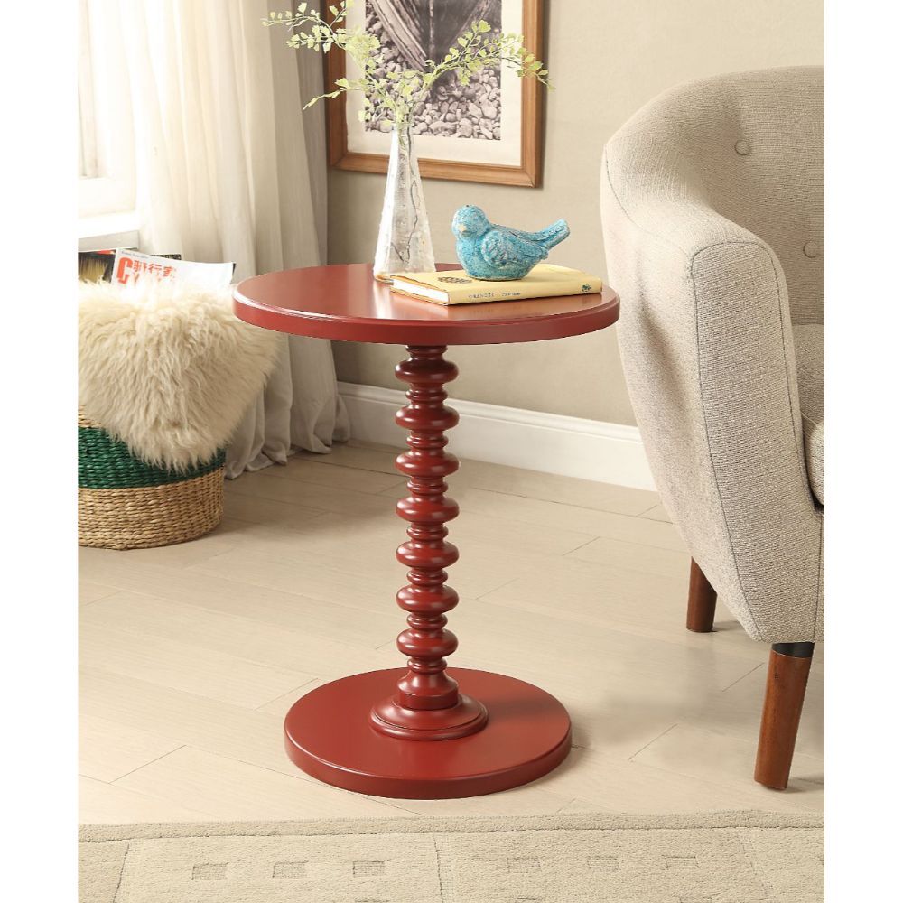 22" Red Solid Wood Round End Table-3