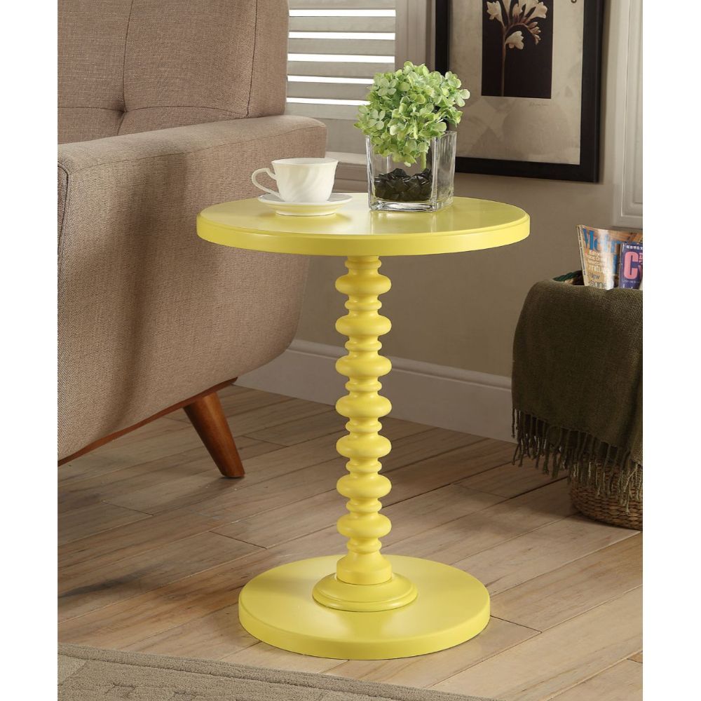 22" Yellow Wood Round Pedestal End Table-6