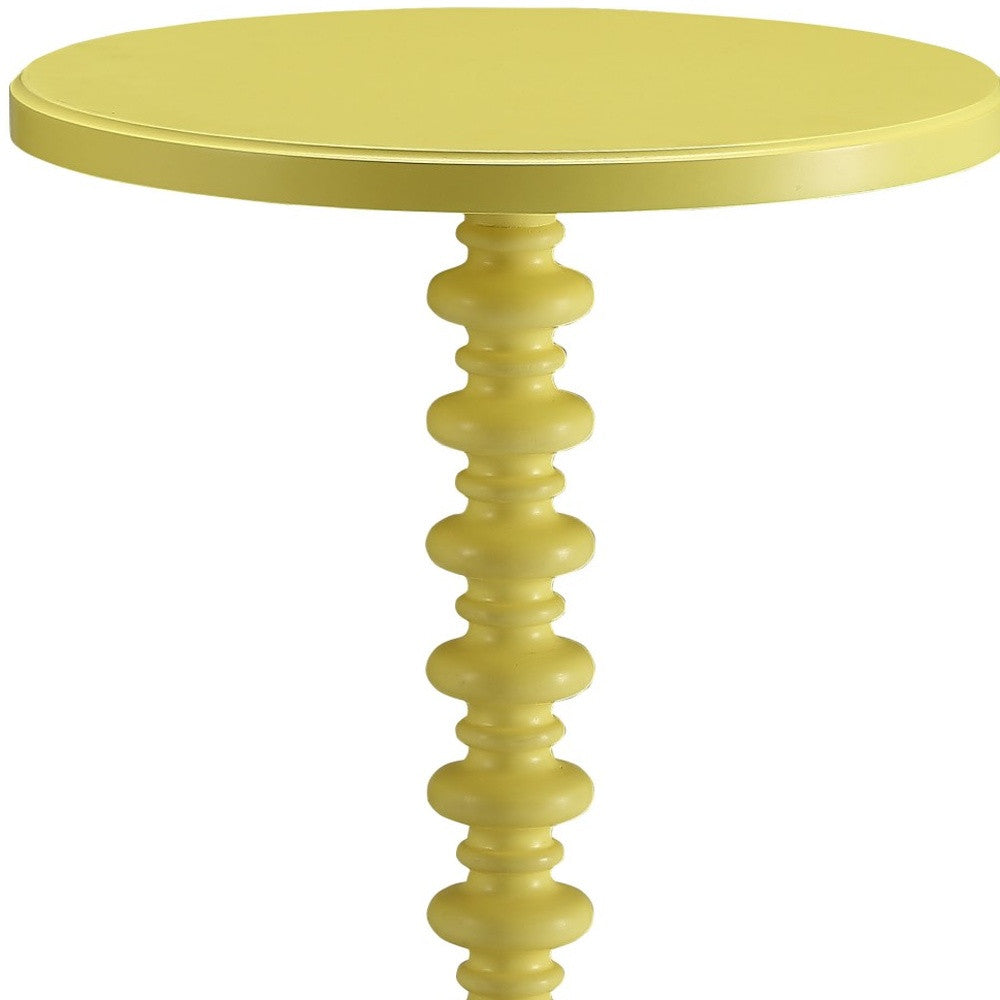 22" Yellow Wood Round Pedestal End Table-4