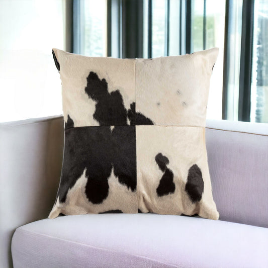18" Black and White Cowhide Throw Pillow-0