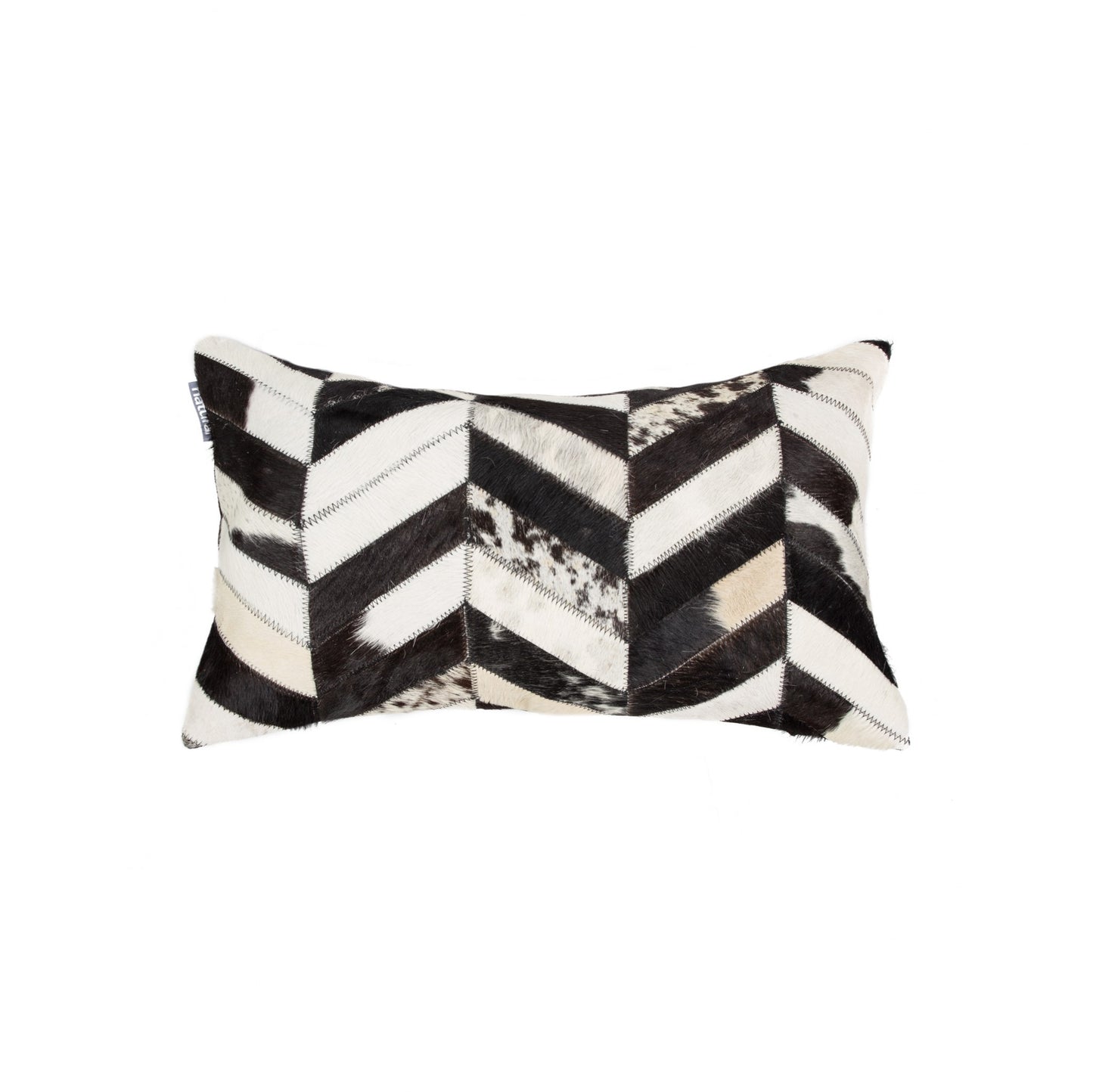 12" X 20" Black and Off White Chevron Cowhide Throw Pillow-1