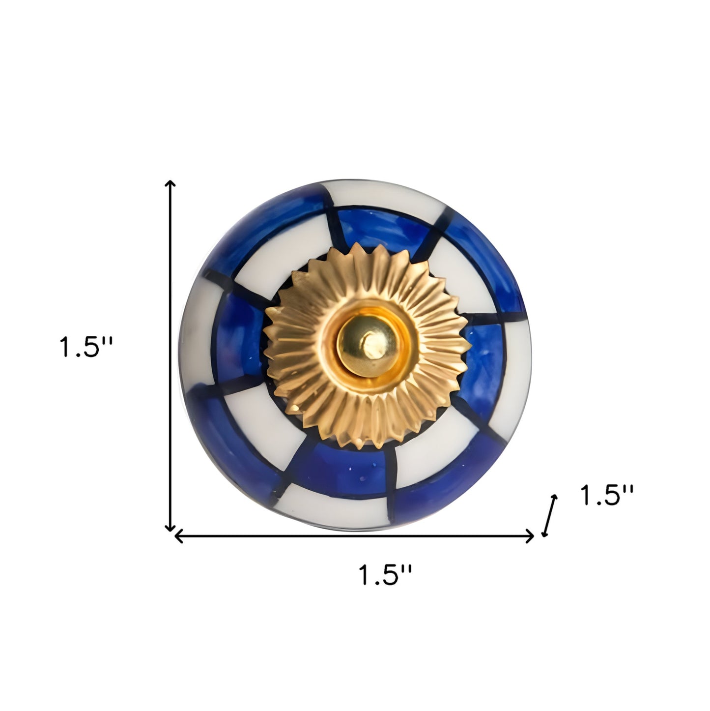 Set of Twelve Blue White And Gold Geometric Ceramic Drawer Pull Knobs-5