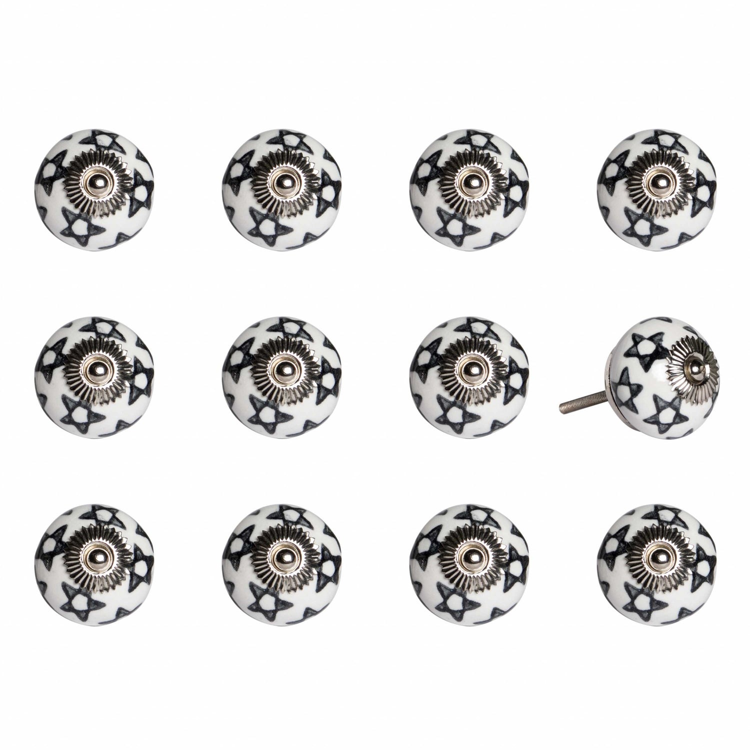 1.5" X 1.5" X 1.5" White Black And Silver  Knobs 12 Pack-0