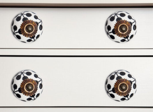Set of Twelve Black White And Copper Ceramic Geometric Drawer Pull Knobs-0