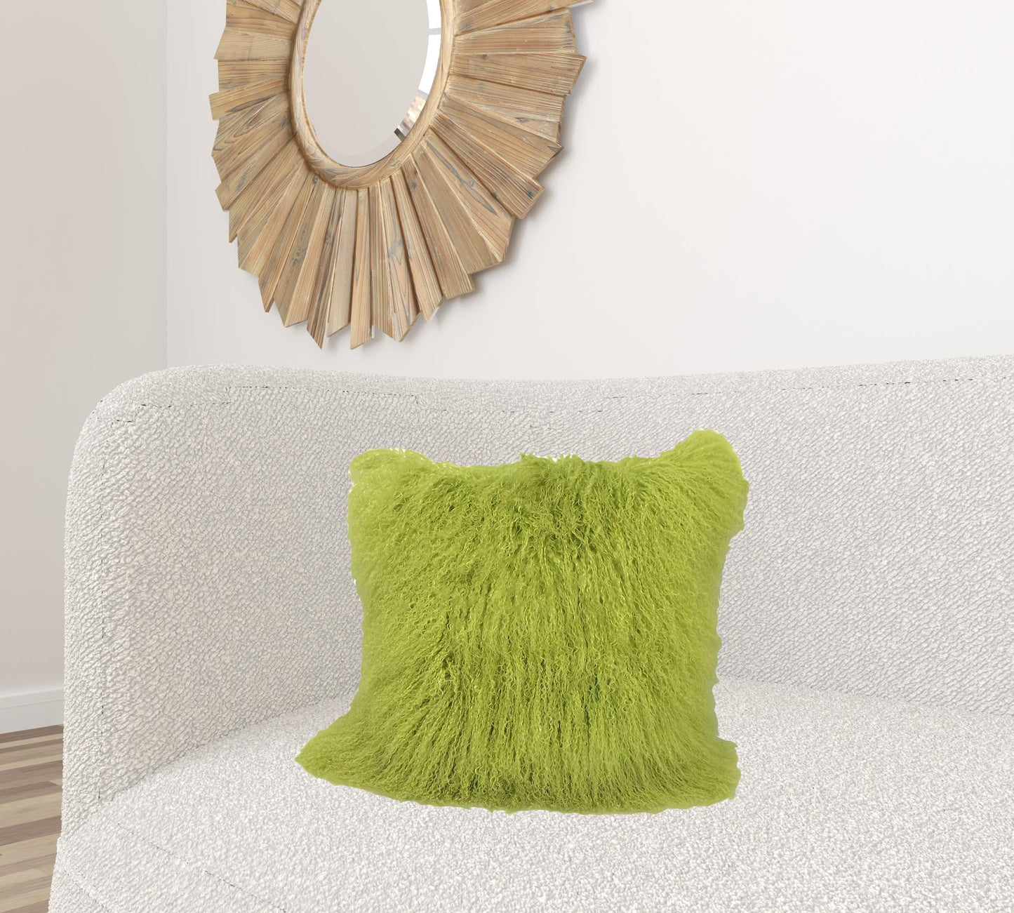 20" Lime Green Genuine Tibetan Lamb Fur Pillow With Microsuede Backing-1