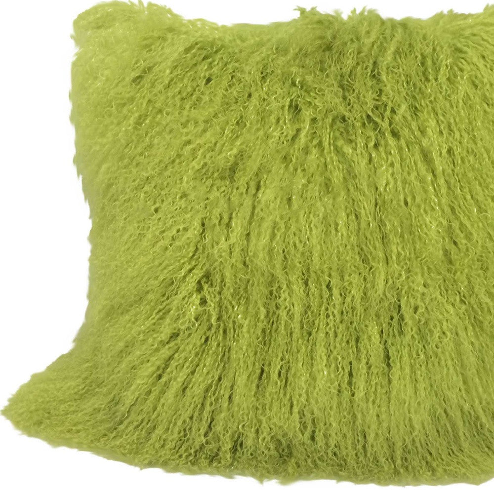 20" Lime Green Genuine Tibetan Lamb Fur Pillow With Microsuede Backing-3