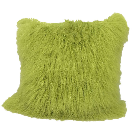 24" Lime Green Genuine Tibetan Lamb Fur Pillow With Microsuede Backing-0