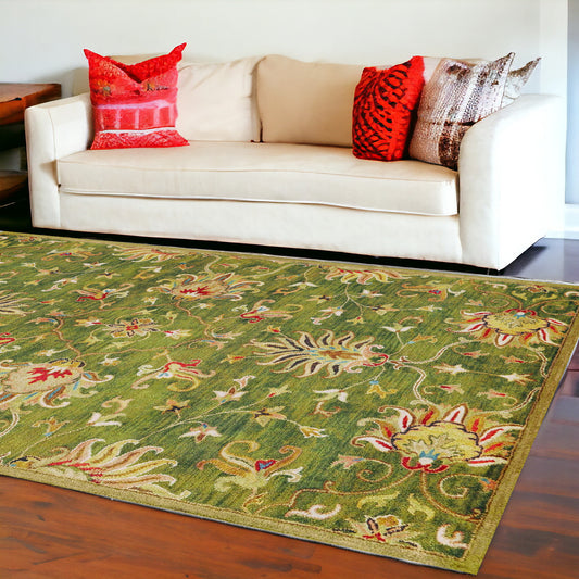 9' X 13' Wool Emerald Green Area Rug-0