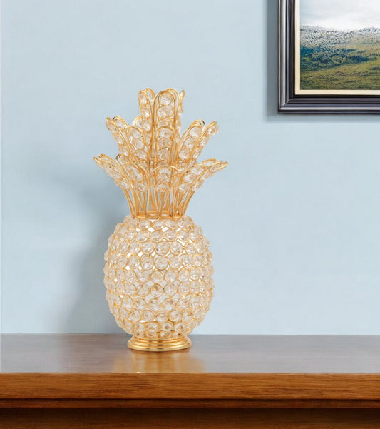 13" Gold and Faux Crystal Pineapple Tabletop Sculpture-0