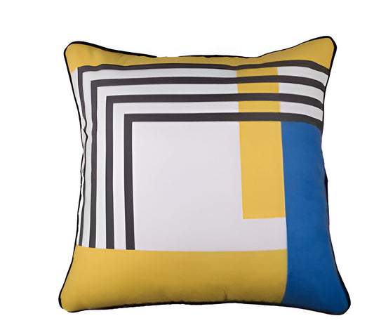 18" Yellow and White Fabrc Throw Pillow Cover-0