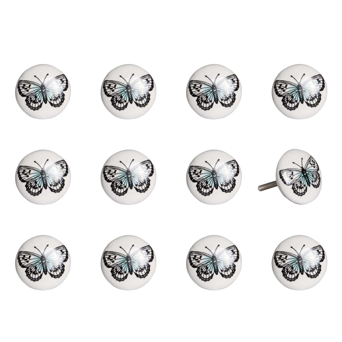 Set of Twelve Black And White Botanical Ceramic Drawer Pull Knobs-1