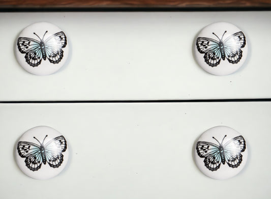 Set of Twelve Black And White Botanical Ceramic Drawer Pull Knobs-0