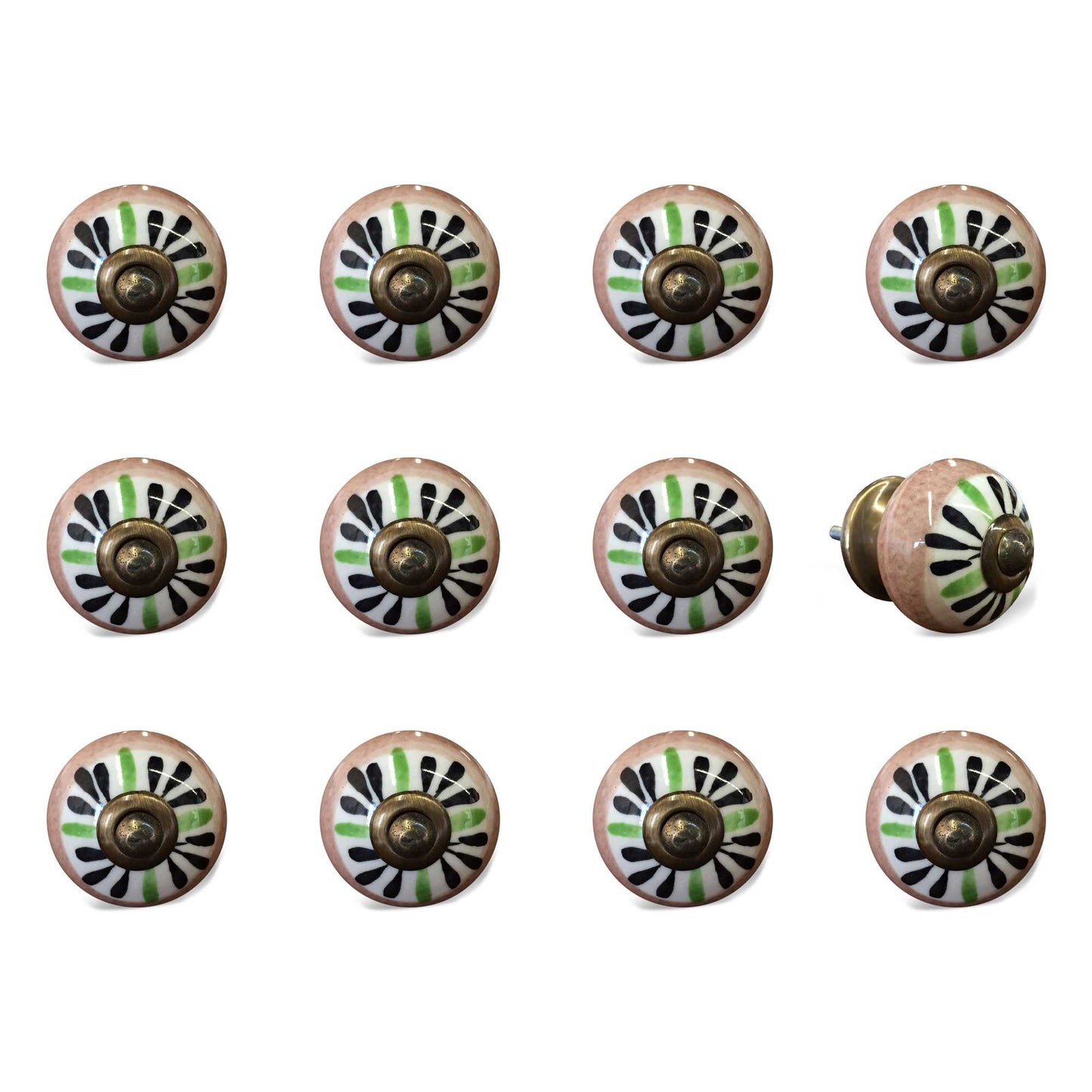 Set of Twelve Black And White Floral Ceramic Drawer Pull Knobs-1