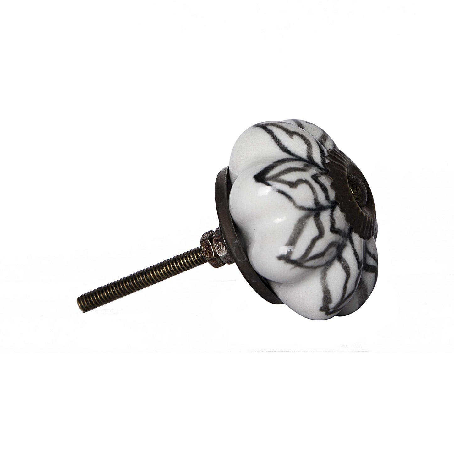Set of Twelve Black And White Floral Ceramic Drawer Pull Knobs-3