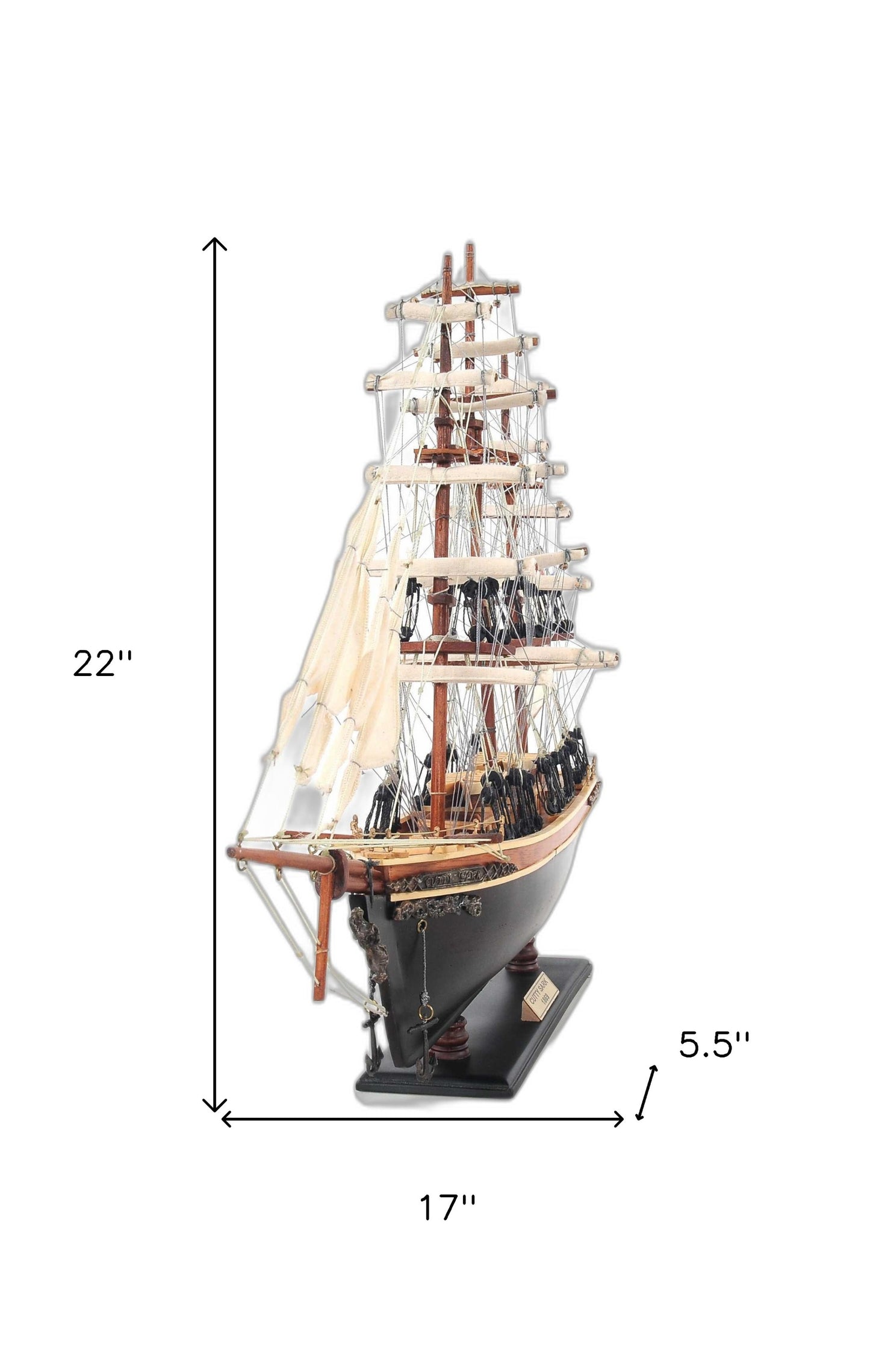 17" Brown Wood and Metal Hand Painted Cutty Sark Model Boat Tabletop Sculpture-8