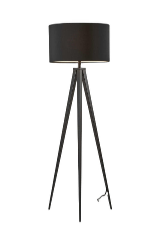 62" Black Tripod Floor Lamp With Black Fabric Drum Shade-0