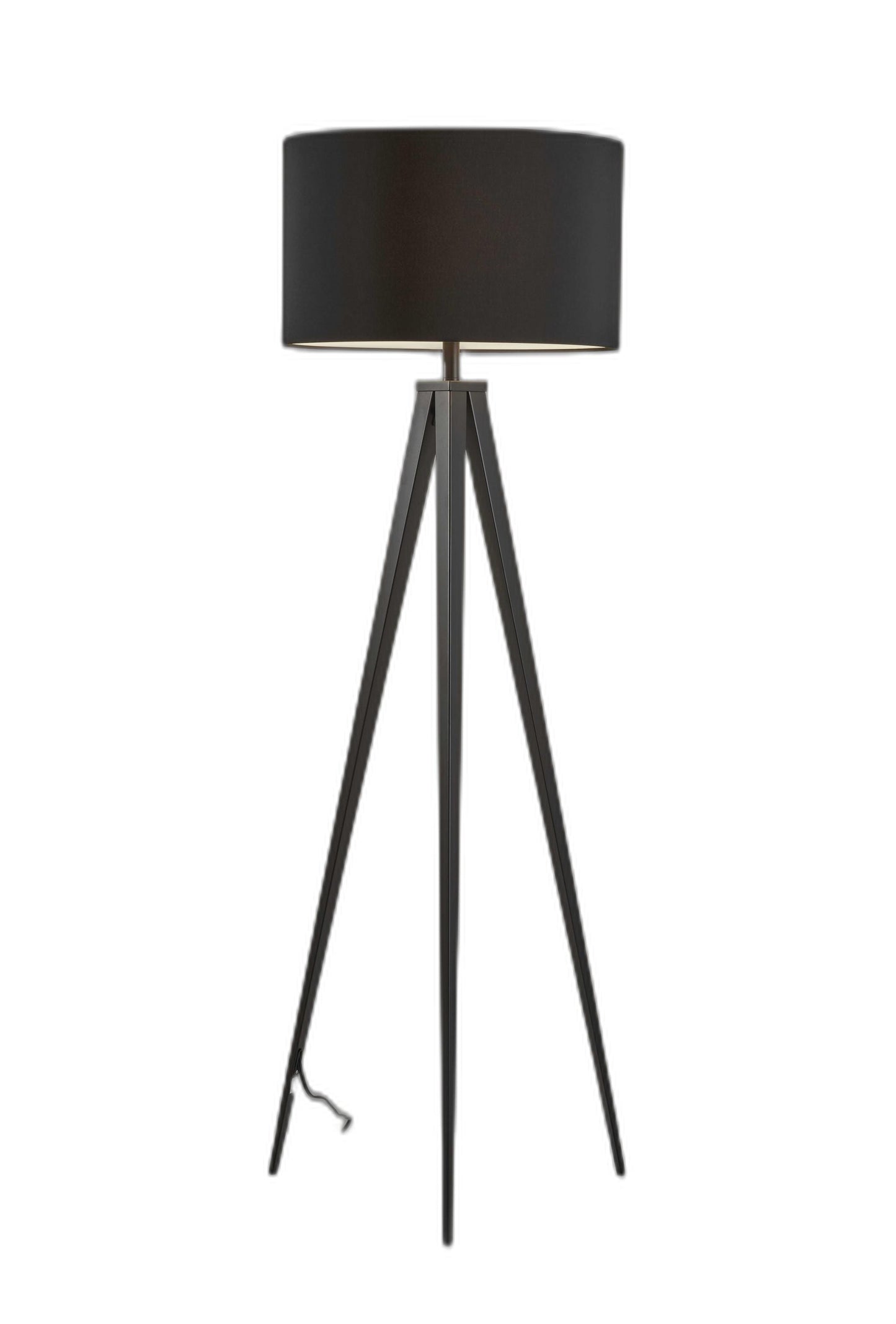 62" Black Tripod Floor Lamp With Black Fabric Drum Shade-1