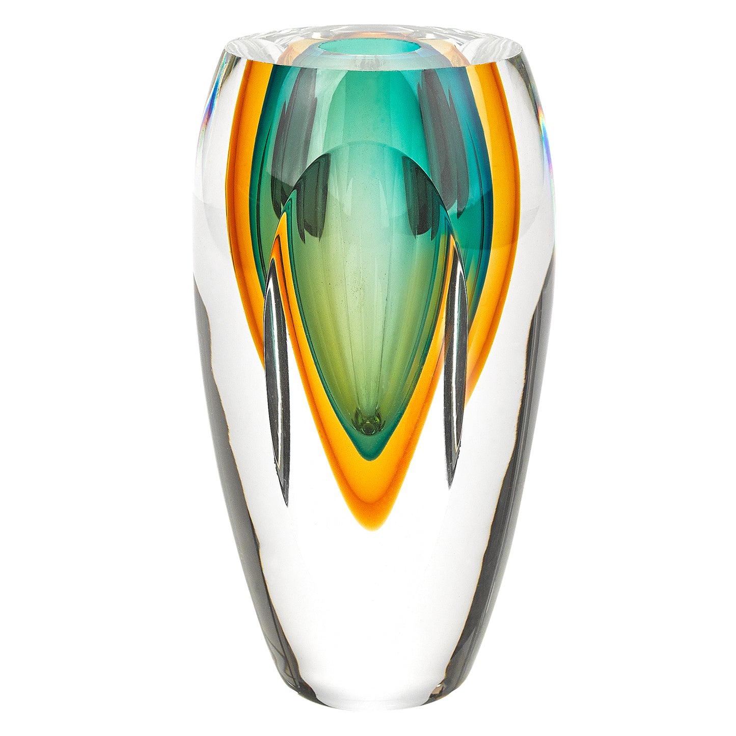 6" Clear Amber and Green Abstract Murano Glass Table Vase-1