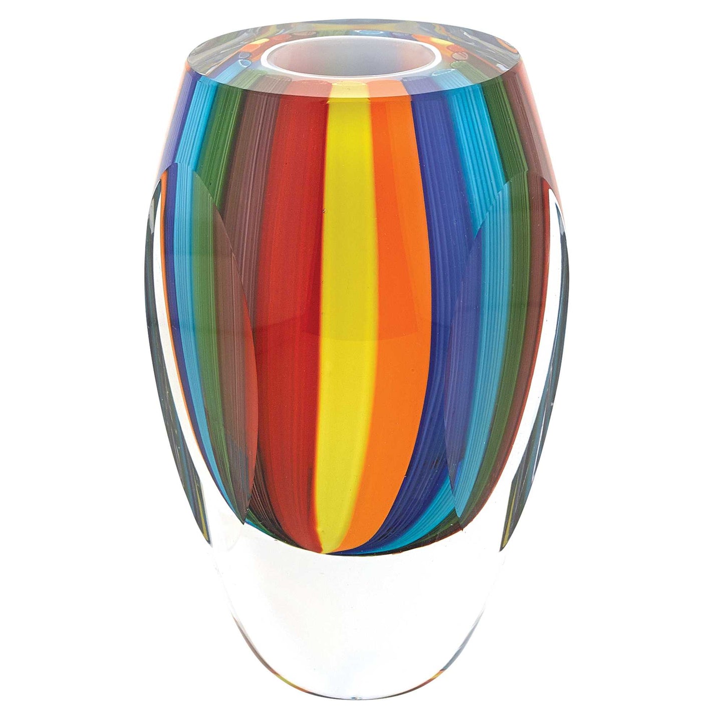 6" Blue Clear Red And Yellow Cylinder Crystal Glass Table Vase-1