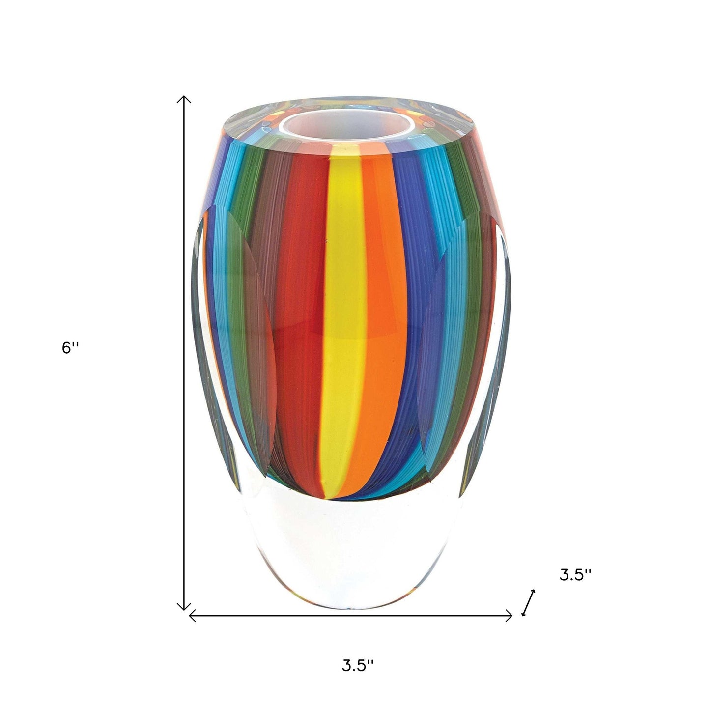 6" Blue Clear Red And Yellow Cylinder Crystal Glass Table Vase-7