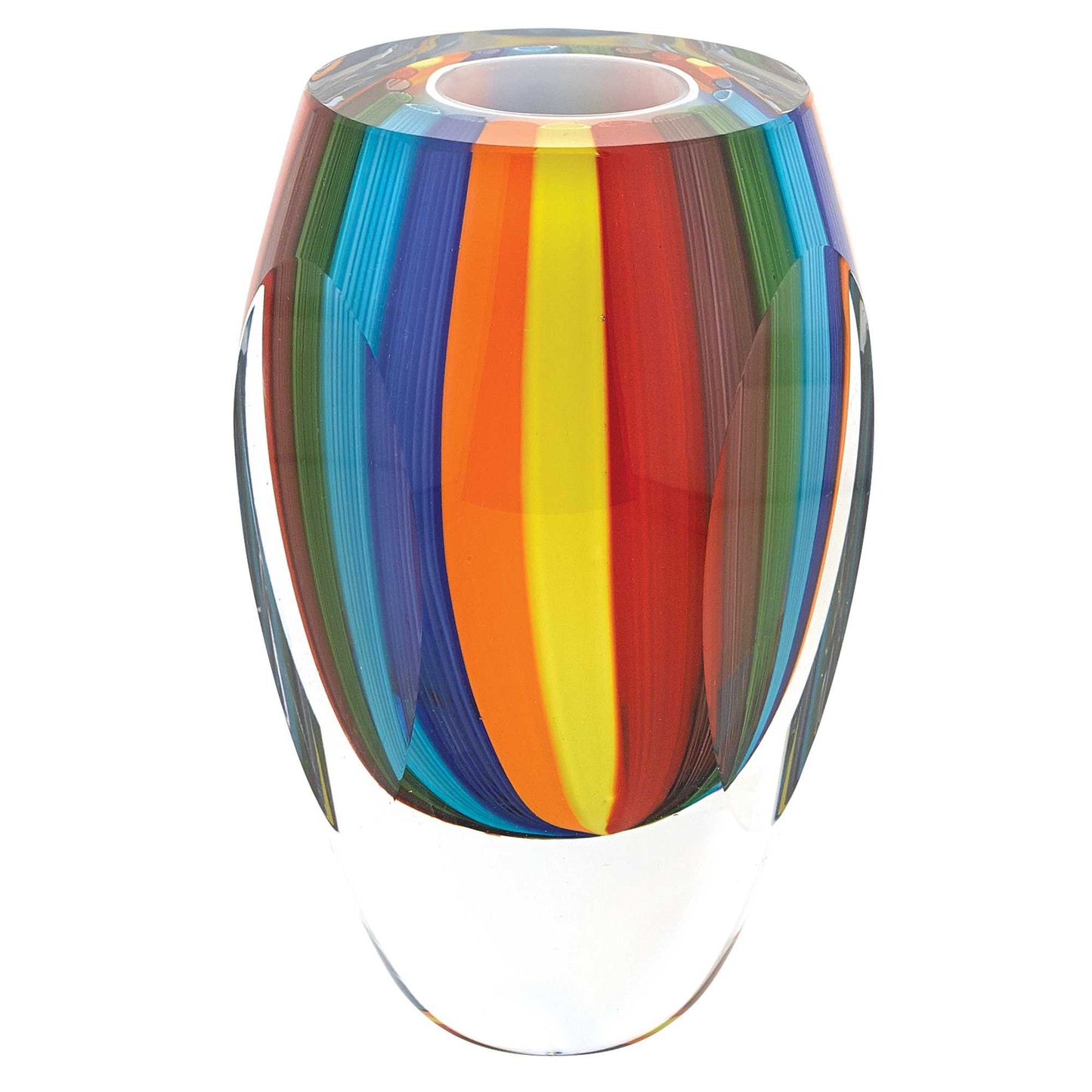 6" Blue Clear Red And Yellow Cylinder Crystal Glass Table Vase-2