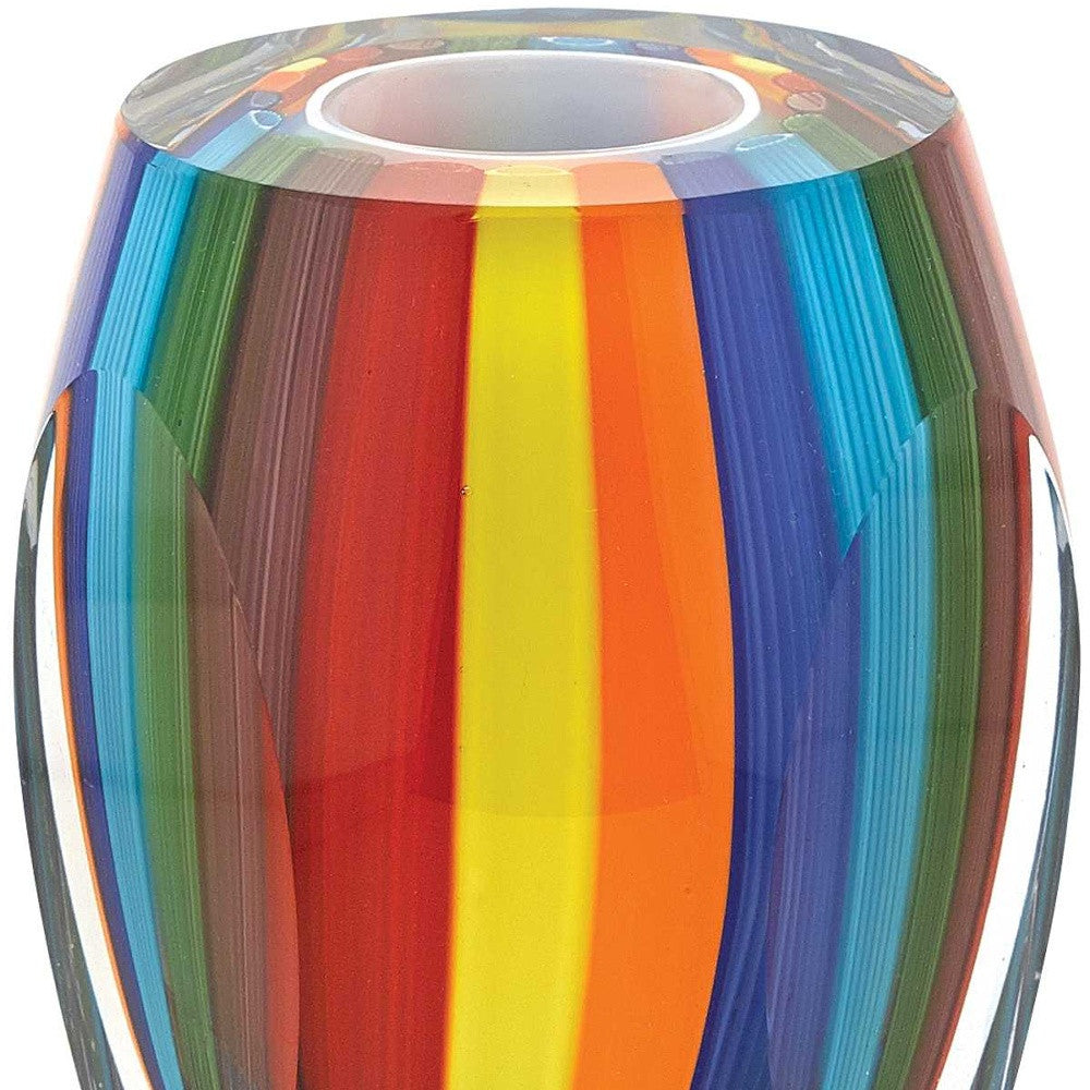 6" Blue Clear Red And Yellow Cylinder Crystal Glass Table Vase-3