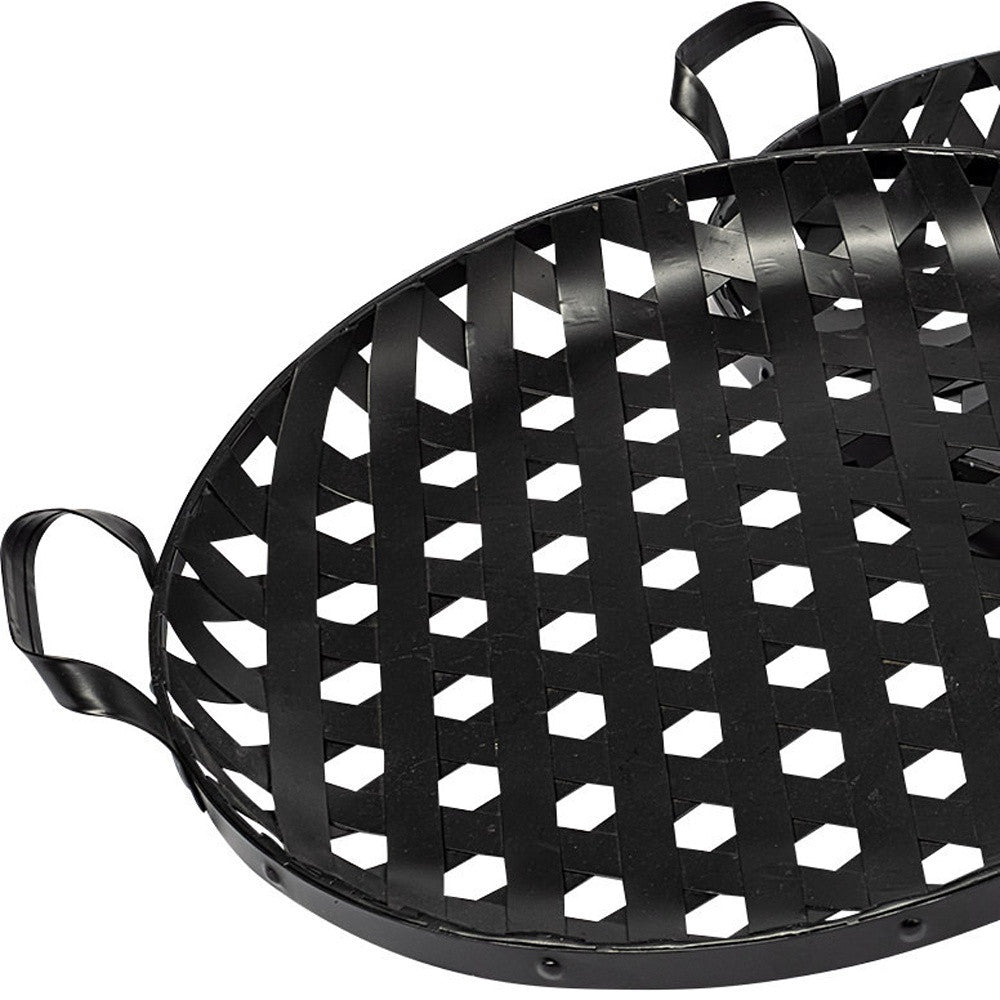 Set of Two Black Round Metal Indoor Outdoor Tray With Handles-4