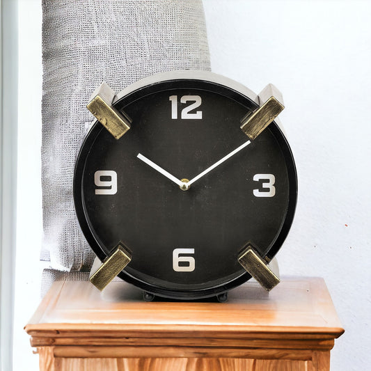 10" Black Stainless Steel Table Clock-1