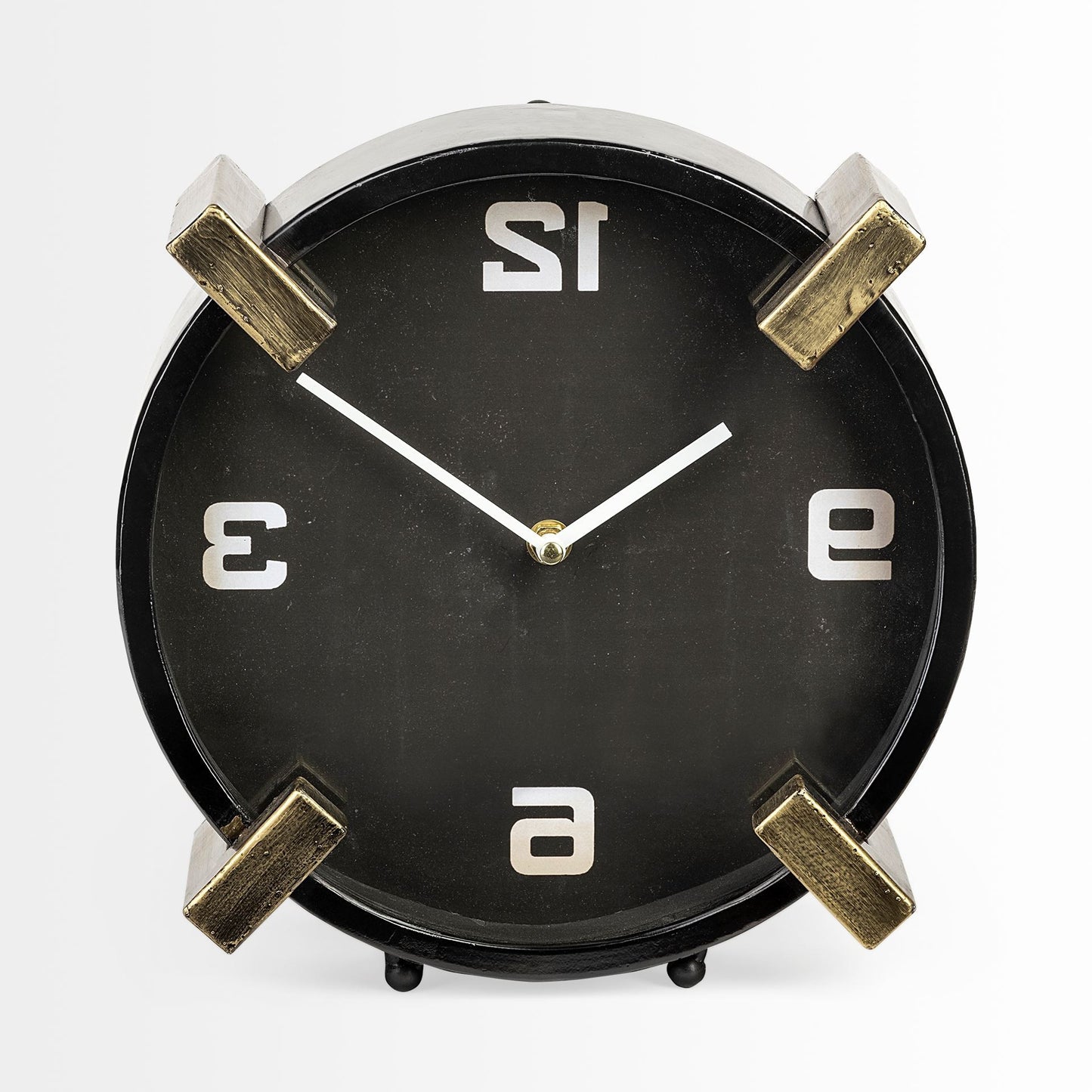 10" Black Stainless Steel Table Clock-3