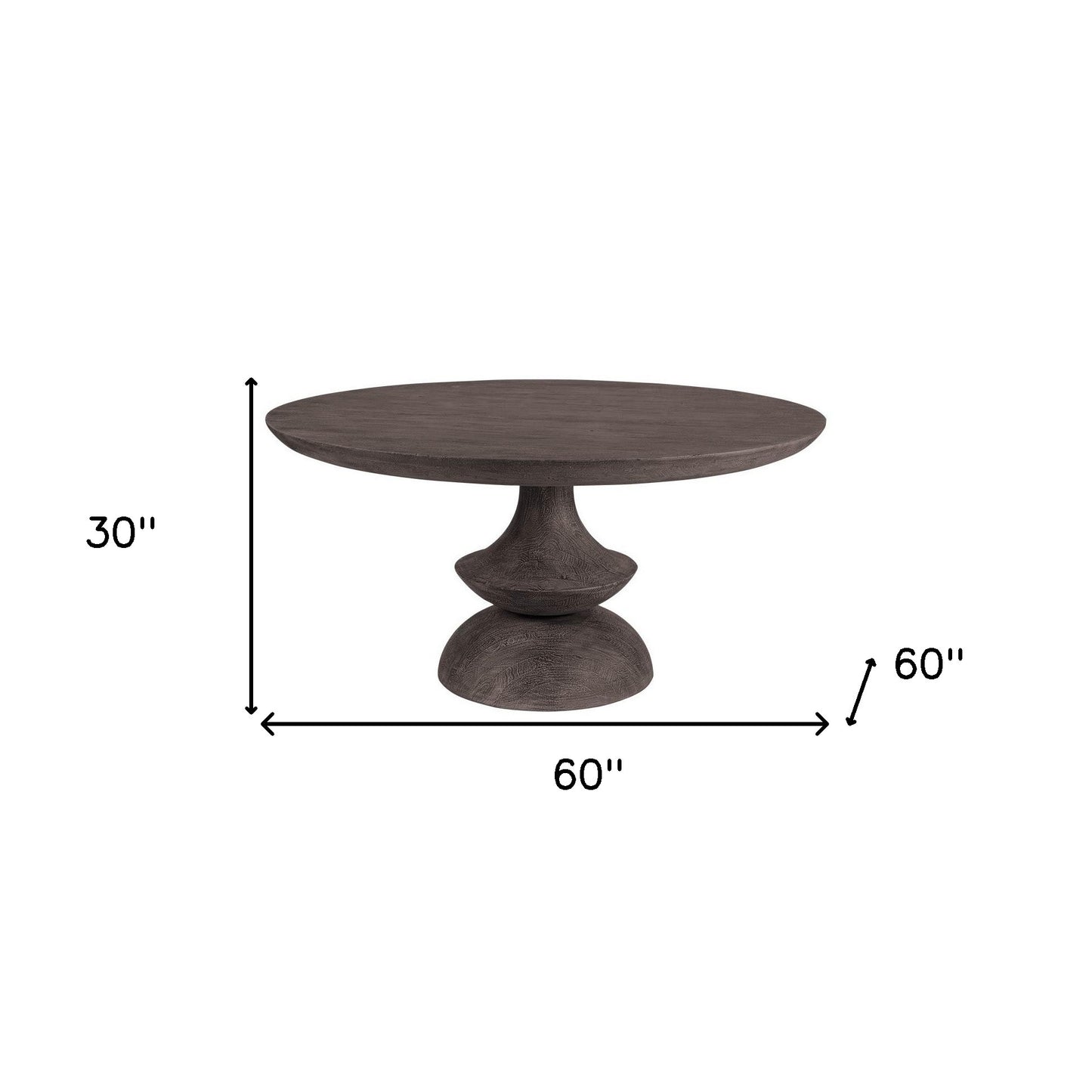 60" Gray Rounded Solid Wood Pedestal Base Dining Table-5