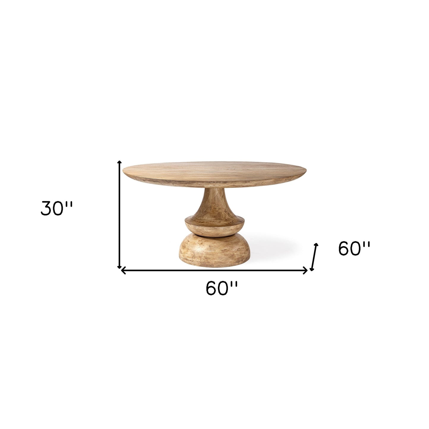 60" Natural Rounded Solid Wood Pedestal Base Dining Table-4