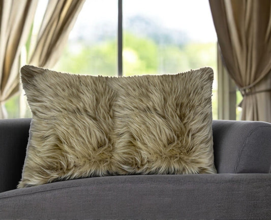 Taupe Natural Sheepskin Lumbar Pillow-0