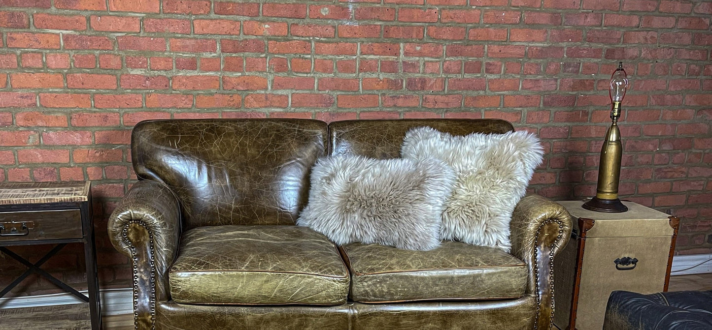 Taupe Natural Sheepskin Lumbar Pillow-4