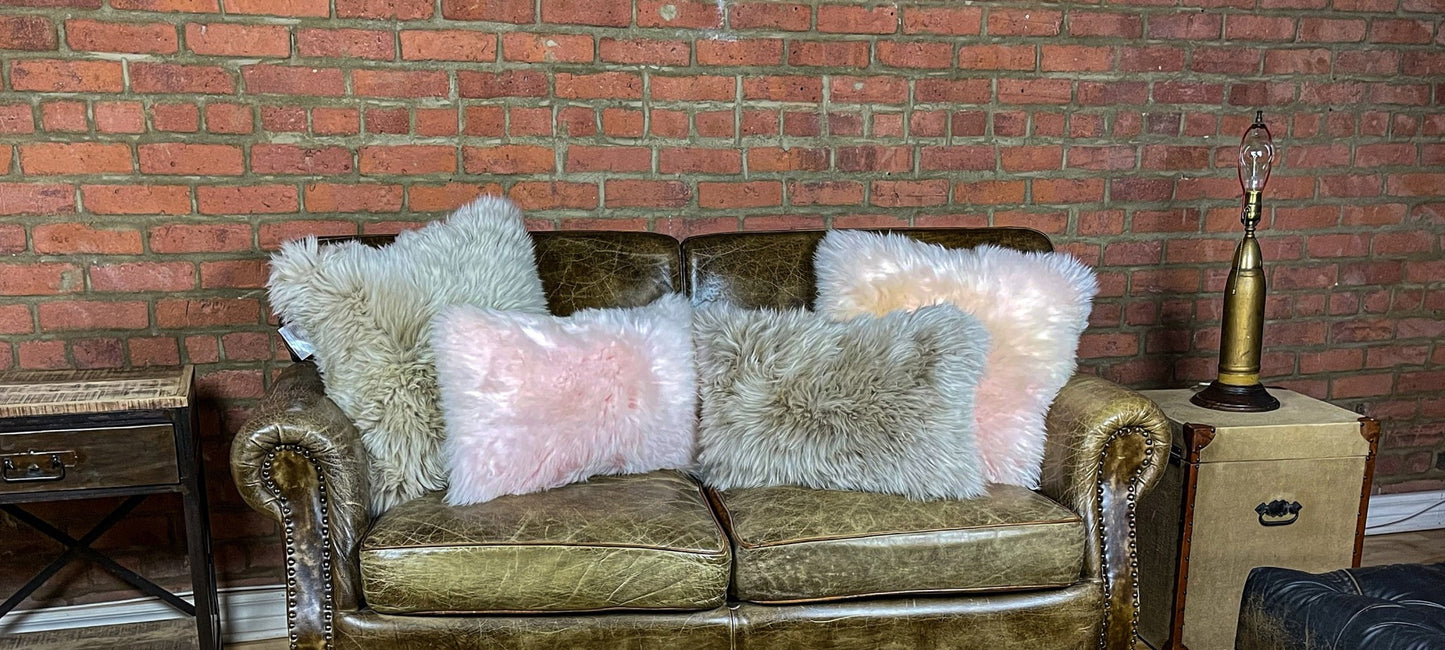 Taupe Natural Sheepskin Lumbar Pillow-6