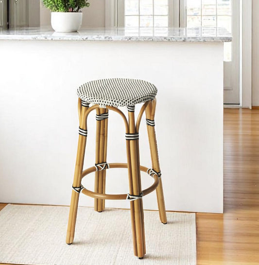 30" Natural Black and White Rattan Backless Bar Height Bar Chair-0